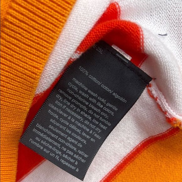 Tommy Hilfiger Vibrant Red/orange white stripe long sleeve V-Neck net sweater - Picture 5 of 5